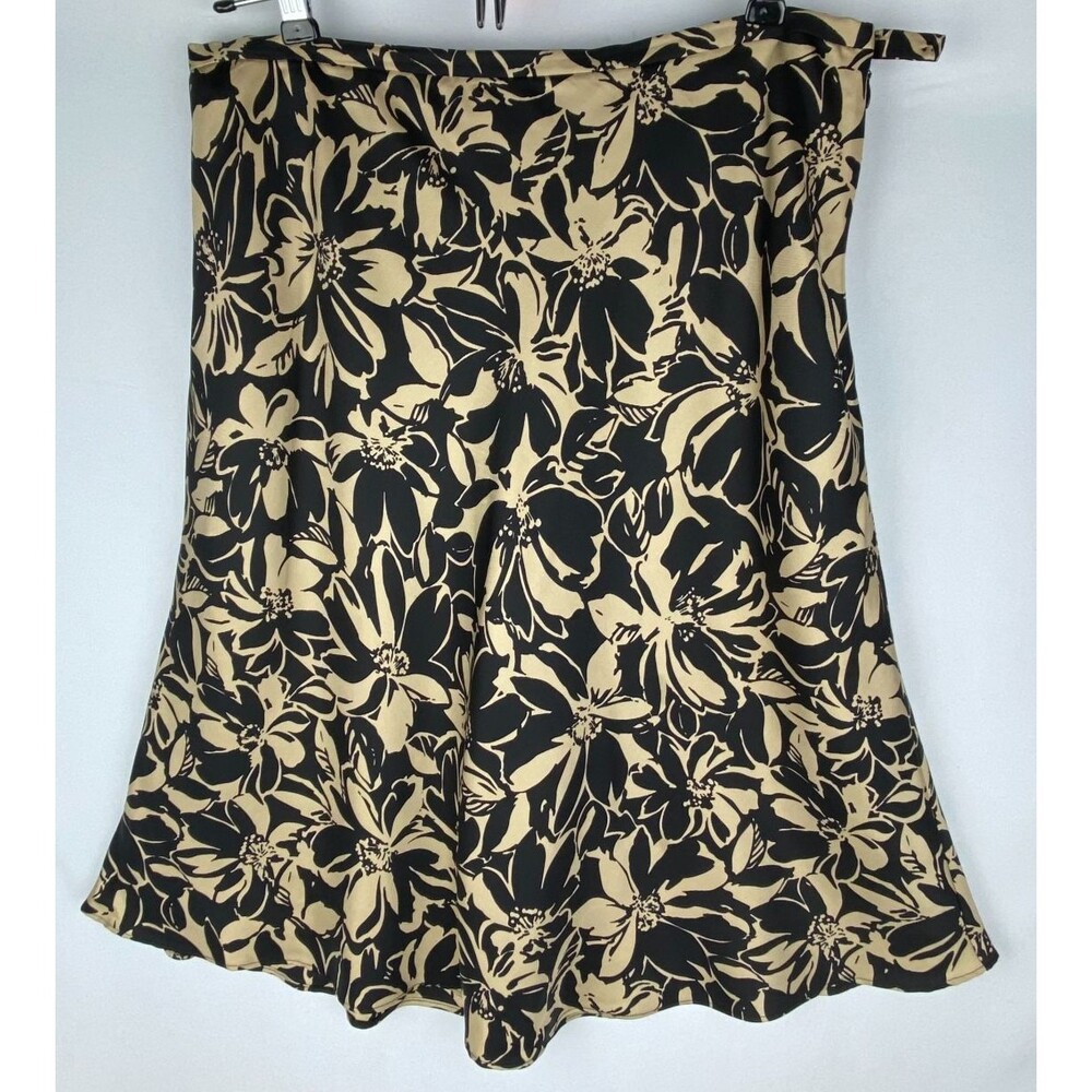 Ann Taylor Skirt Womens Size 12 SILK Floral Tan Black Floral‎ Neutral